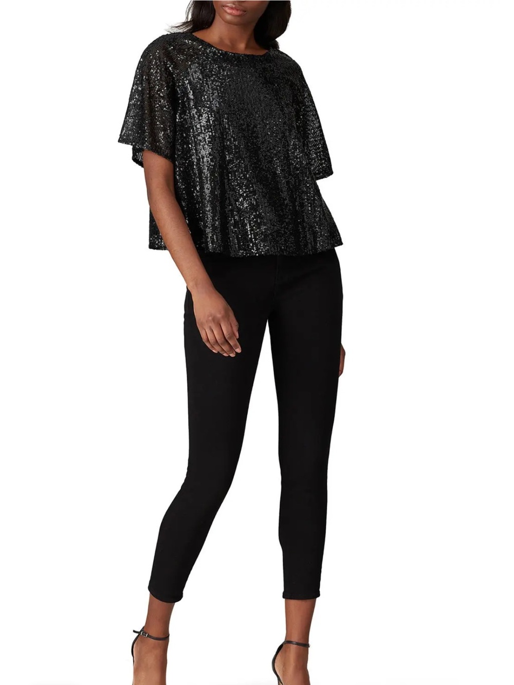 Rachel Rachel Roy Drea Sequin Top XL Black Cocktail Blouse NYE Date Night